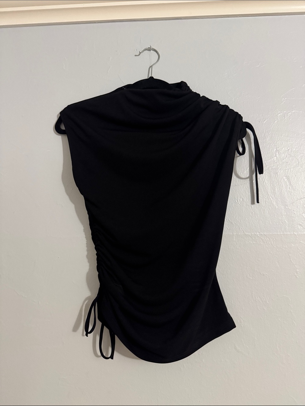 Zara Black Asymmetric Ruched Side-Tie Top